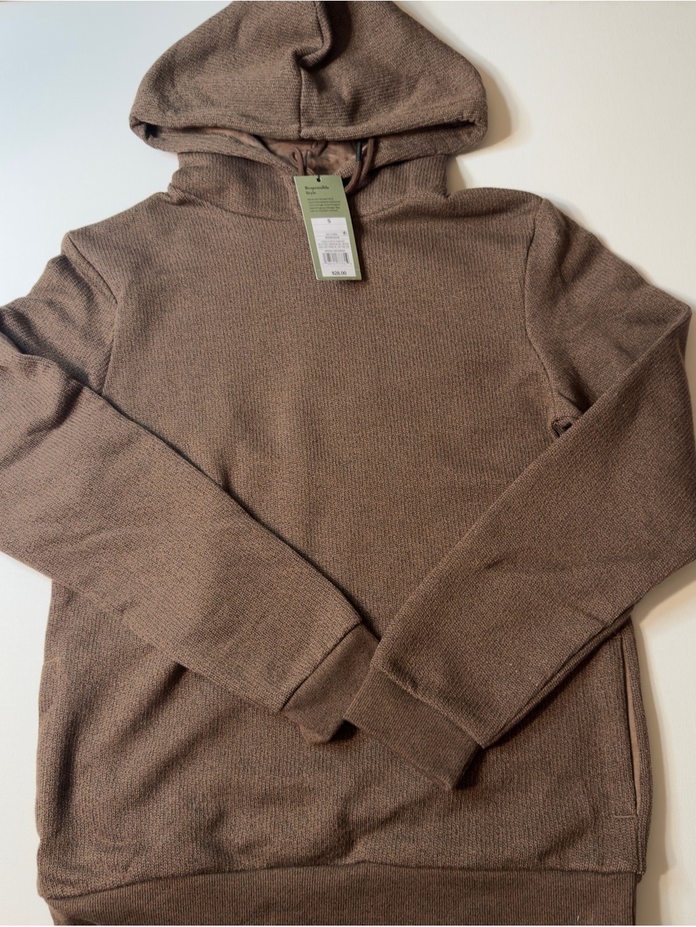 NWT Men's Brown Hooded Sweater Pullover Size Small (KB8)